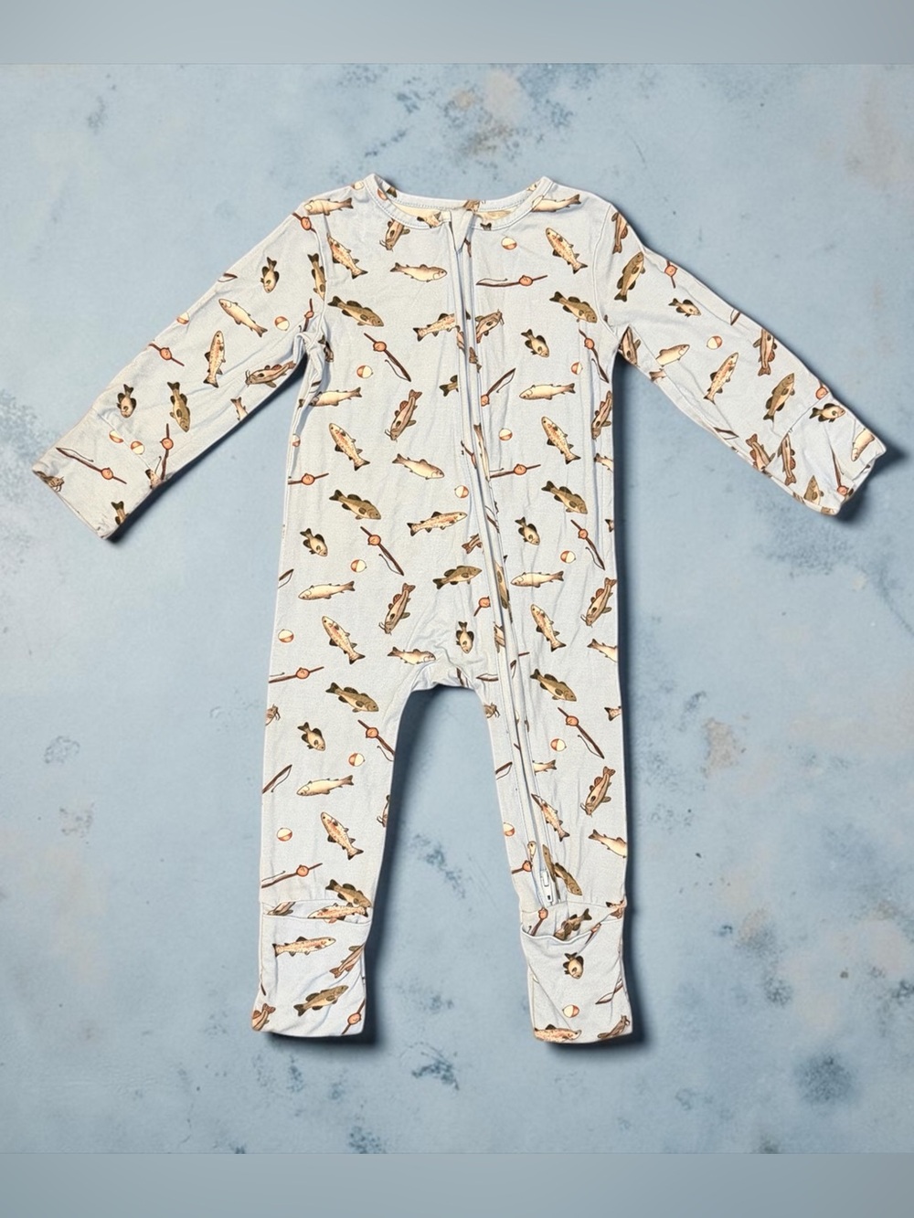 New PoshTOT blue fish bamboo baby convertible zippy romper